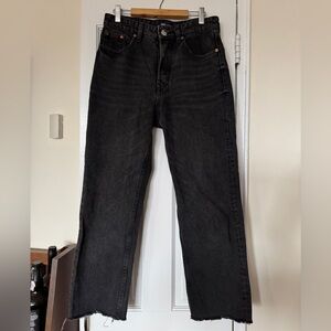 Zara High Waisted Black Distressed Jeans